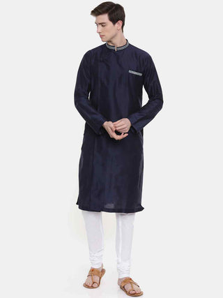 Navy blue silk blend kurta and churidaar