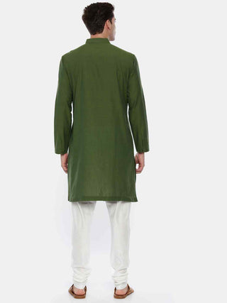 Green cotton asymmetric kurta and churidaar