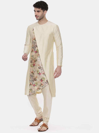 Beige printed silk kurta