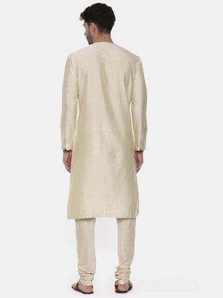 Beige printed silk kurta