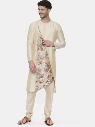 Beige printed silk kurta