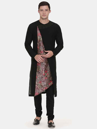 Black chanderi printed kurta and churidaar