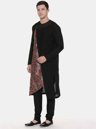 Black chanderi printed kurta and churidaar