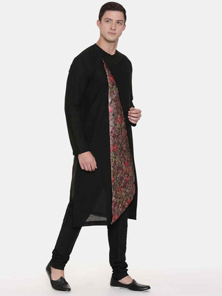 Black chanderi printed kurta and churidaar