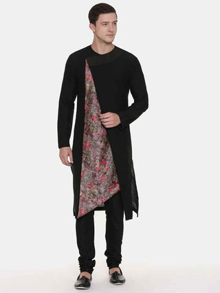 Black chanderi printed kurta and churidaar