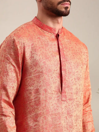 Orange silk jacquard kurta and churidar