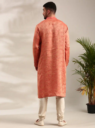 Orange silk jacquard kurta and churidar