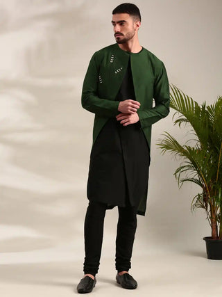 Green & black cotton silk kurta and churidar