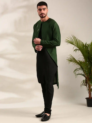 Green & black cotton silk kurta and churidar