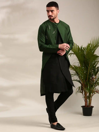 Green & black cotton silk kurta and churidar