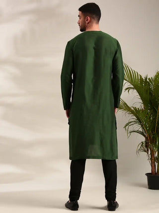 Green & black cotton silk kurta and churidar