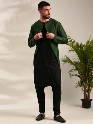 Green & black cotton silk kurta and churidar