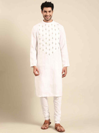 Ivory linen kurta and churidaar