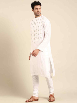 Ivory linen kurta and churidaar