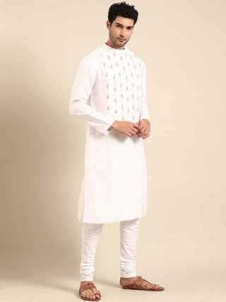 Ivory linen kurta and churidaar