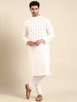 Ivory linen kurta and churidaar