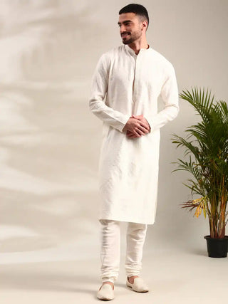 Ivory silk cotton jacquard kurta and churidar