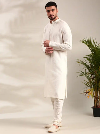 Ivory silk cotton jacquard kurta and churidar