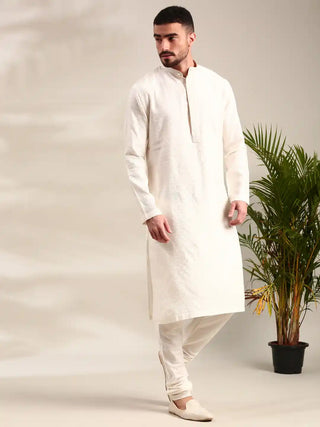 Ivory silk cotton jacquard kurta and churidar