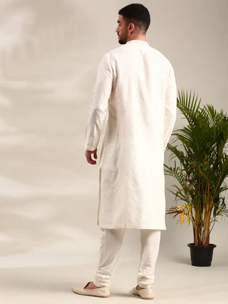 Ivory silk cotton jacquard kurta and churidar