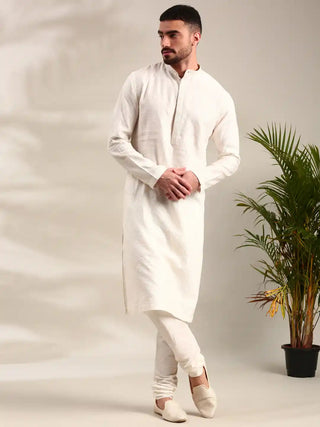 Ivory silk cotton jacquard kurta and churidar