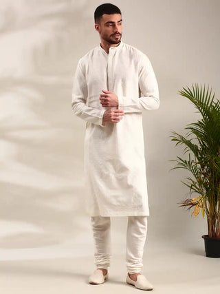 Ivory silk cotton jacquard kurta and churidar