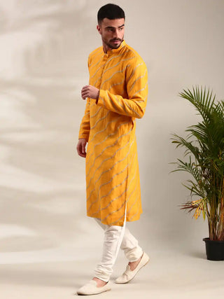 Yellow embroidered chanderi kurta and churidar