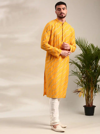 Yellow embroidered chanderi kurta and churidar