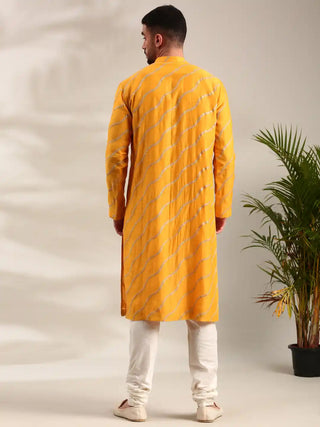 Yellow embroidered chanderi kurta and churidar