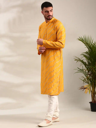 Yellow embroidered chanderi kurta and churidar