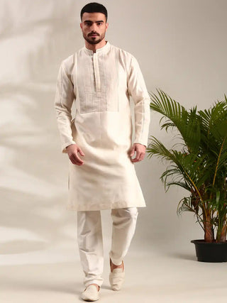 Ivory embroidered chanderi kurta and churidar