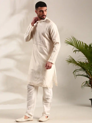 Ivory embroidered chanderi kurta and churidar