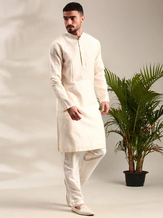 Ivory embroidered chanderi kurta and churidar