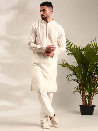 Ivory embroidered chanderi kurta and churidar