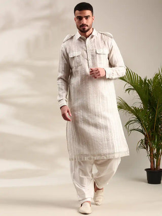 Ivory chanderi pathani kurta and pants