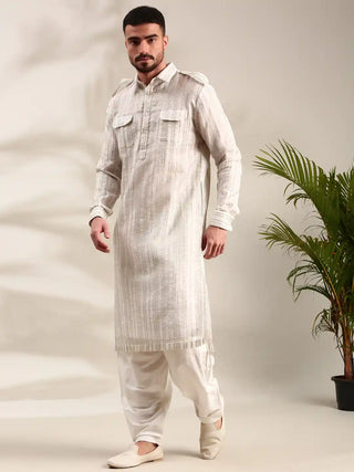 Ivory chanderi pathani kurta and pants