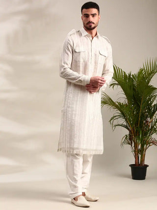 Ivory chanderi pathani kurta and pants