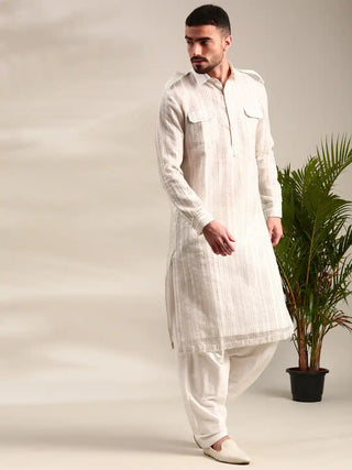 Ivory chanderi pathani kurta and pants