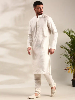 Ivory silk jaquard kurta and churidar