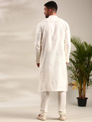 Ivory silk jaquard kurta and churidar