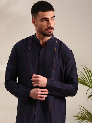 Navy blue cotton silk kurta and churidar