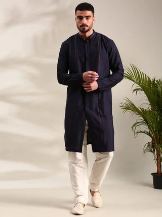 Navy blue cotton silk kurta and churidar