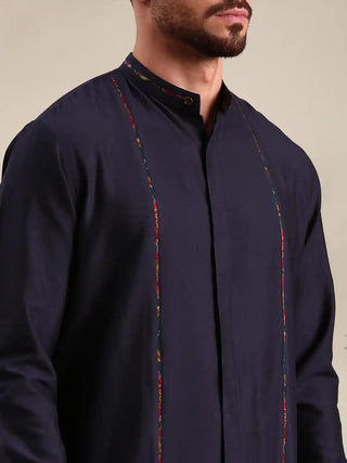 Navy blue cotton silk kurta and churidar