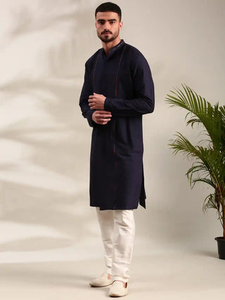 Navy blue cotton silk kurta and churidar