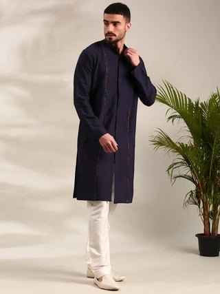 Navy blue cotton silk kurta and churidar