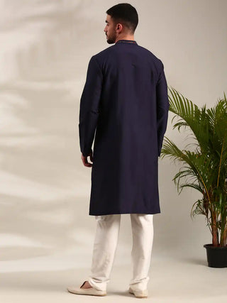 Navy blue cotton silk kurta and churidar