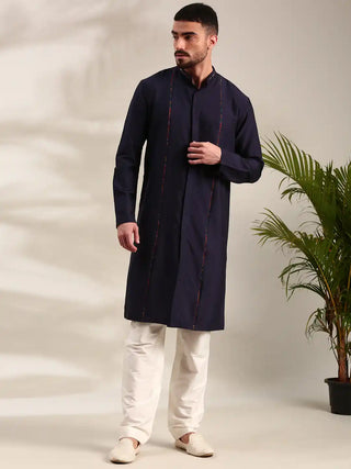 Navy blue cotton silk kurta and churidar