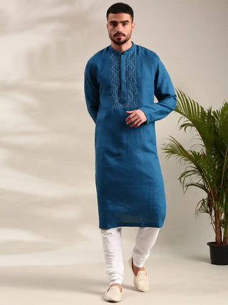 Blue linen kurta and churidar