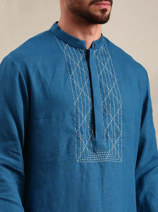 Blue linen kurta and churidar