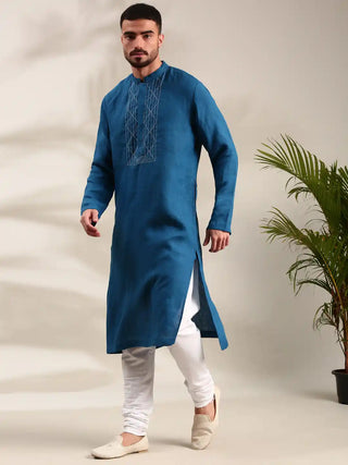 Blue linen kurta and churidar